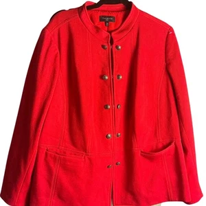 Talbots Red Military Style Button Front Jacket Women's Size 22W Peplum - Picture 1 of 4
