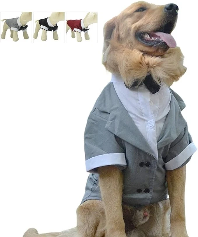 Disfraz de mascota Lovelonglong traje de perro esmoquin formal con pajarita negra para perro grande Foto 1 de 2