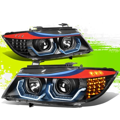 Faro de anillo halo proyector negro {estilo M 3D LED} para BMW E90 06-08 Foto 1 de 4