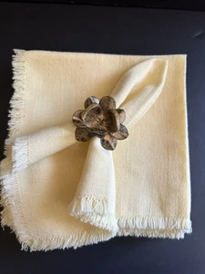 Set 4 Cloth Cotton Napkins 17x17 Butter Yellow Fringe Linen Cottage Country - Picture 1 of 16