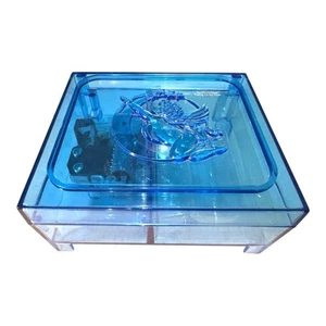 RARE Vintage 1960s Swisstone Japan Music Jewelry Box - Clear Blue - Cupid, Plays - Picture 1 of 10