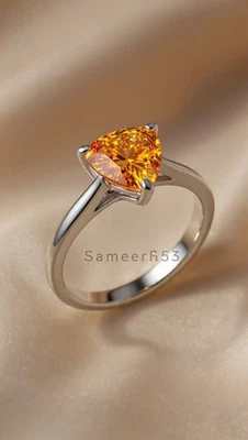3 Ct Trillion Orange Lab Grown Diamond Ring Sterling Silver | by SameerSh53 - Image 1 of 4