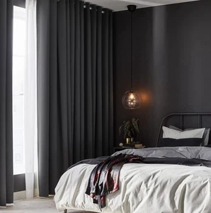 IKEA HILLEBORG Pair Dark Grey Room Darkening Curtains 145 x 250 cm New Sealed - Picture 1 of 10