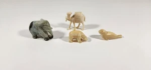 LOT OF 4 VINTAGE CELLULOID MARBLE ELEPHANT POLAR BEAR SEAL CAMEL FIGURES ART  - Picture 1 of 14