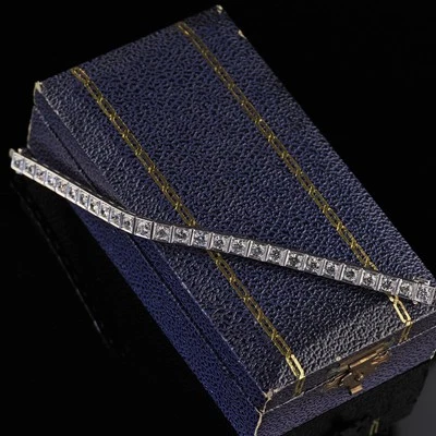 Vintage Retro Platinum Old Transitional Cut Diamond Tennis Bracelet - Image 1 of 4