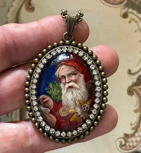 Collar de diamantes de imitación de Papá Noel arte vintage del viejo mundo cúpula de vidrio artesanal ÚNICO EN SU CLASE - Imagen 1 de 3