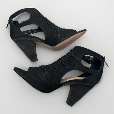 Vince Camuto Ecroya Black Suede Women's Cage Side Zip Ankle Sandals Size 9 M - Image 1 of 4