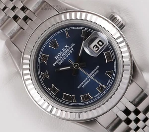 Rolex Lady Datejust 26 mm acero inoxidable azul marino esfera romana bisel estriado 18 k - Imagen 1 de 5