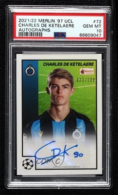 2021 Topps Merlin's Heritage 97 UCL /100 Charles De Ketelaere PSA 10 GEM MT Auto - Image 1 of 2