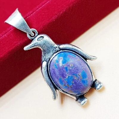 Colgante de 1 pieza de pingüino enchapado en plata de ley 925 con piedras preciosas turquesa púrpura Foto 1 de 3