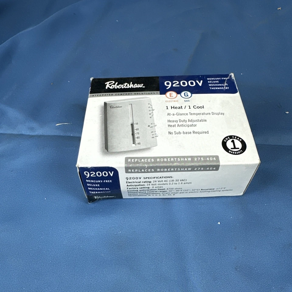 Robertshaw 9200 伏无汞豪华机械恒温器,1 热/1 冷,白色 — 第 1/1 张图片