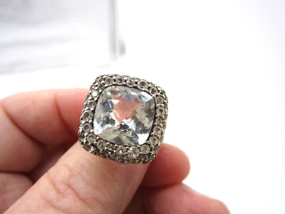 Fabuloso anillo llamativo John Hardy tejido de plata esterlina topacio blanco talla 7 Foto 1 de 4