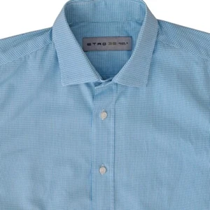 ETRO Shirt Mens 15 S Blue & White Check - Picture 1 of 10