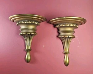 Vintage Pair of Gold Gilt Small Display Wall Shelves Wood Classical Style - Picture 1 of 8