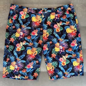 Hreski Golfshorts Herren 36 schwarz bunt leicht Tasche Blumen Apfel Freizeit AOP - Bild 1 von 7
