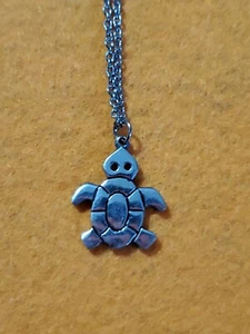 SILVER SEA TURTLE CHARM WITH 8.5" NECKLACE CHAIN JEWELRY NAUTICAL OCEAN ANIMAL - Picture 1 of 3