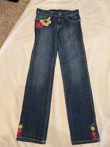 Gymboree Blue Denim Jeans w/ Buttons at Hem & Felt Flower Design, Size 9 - Picture 1 of 4