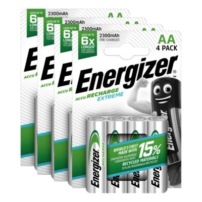 16 x Energizer Rechargeable AA batteries Accu Recharge Extreme NiMH 2300mAh HR6 - Image 1 of 4