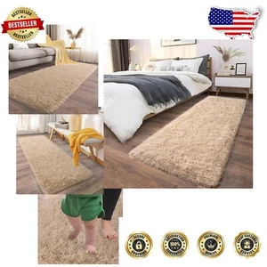 Set of 2 Soft Plush Runner Rugs 2x6 Feet - Non-Slip Beige Shag for Living Room - Picture 1 of 10