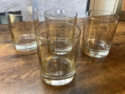 4 Gafas Oleg Cassini Gafas Antiguas Club Canadiense Geométrico Barware Foto 1 de 4