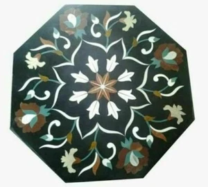 16" black Marble Dining Coffee corner Center Table Top inlay antique Mosaic d9 - Picture 1 of 4