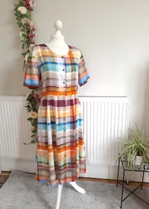 STUNNING DAVID NIEPER MULTICOLOURED CHECK SOFT COTTON MIDI SHIRT DRESS Sz 14 - Picture 1 of 7