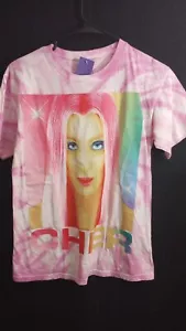 CHER Women’s Top Size S Pink Tie Dye Graphic T-Shirt Short Sleeve Crew Neck NWT - Picture 1 of 4