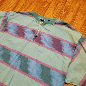 Vintage 90s Peter B Shirt XL Multicolor Blue Chunky Stripe Block Skater - Picture 1 of 7