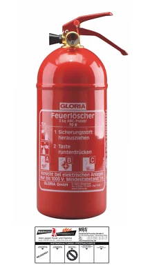Gloria Estintore a Polvere per Auto PD2GA, 2kg Classe di Incendio ABC + Supporto e Targa