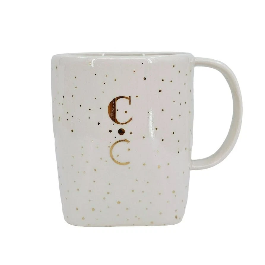 Taza Anthropologie Oro Brillo Dorado Forma Monograma C Café Té Taza Cacao Foto 1 de 4