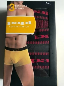New PAPI Men 3pk Cotton Stretch Brazilian Trunks Briefs Underwear sz XL - Picture 1 of 5