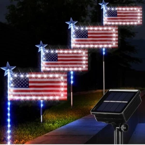 Solar American Flag Pathway Lawn Yard Lights 4th of July Patriotic Decorations - Picture 1 of 7