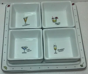 Intern'l Forum ceramic serving tray 9x9 w/matching small bowls 3 3/4 x 3 3/4 bar - Picture 1 of 11