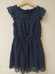 Next Girls polka dot dress blue white spots chiffon girls 6 yrs VGC - Picture 1 of 4