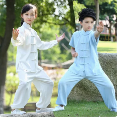 Unisex Kids Tai Chi Cotton Clothing Kung Fu Uniforms Wushu Martial Arts Suit Set - Image 1 of 4