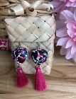 Authentic Mexican/Hand-Made/"Heart" Shaped Alebrije Earrings with Tassels