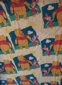 Vintage Disney Winnie The Pooh & Piglet Twin Bed Comforter Blue Cloud Blanket - Picture 1 of 3
