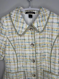 Ellen Tracy Tweed Sakko Blazer Gr. 6 kariert gelb blau Cottagecore Damen Vintage - Bild 1 von 8