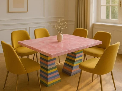 Rose Quartz Center Table – Handmade Gemstone Inlay Furniture – Luxury Furniture - Image 1 of 4