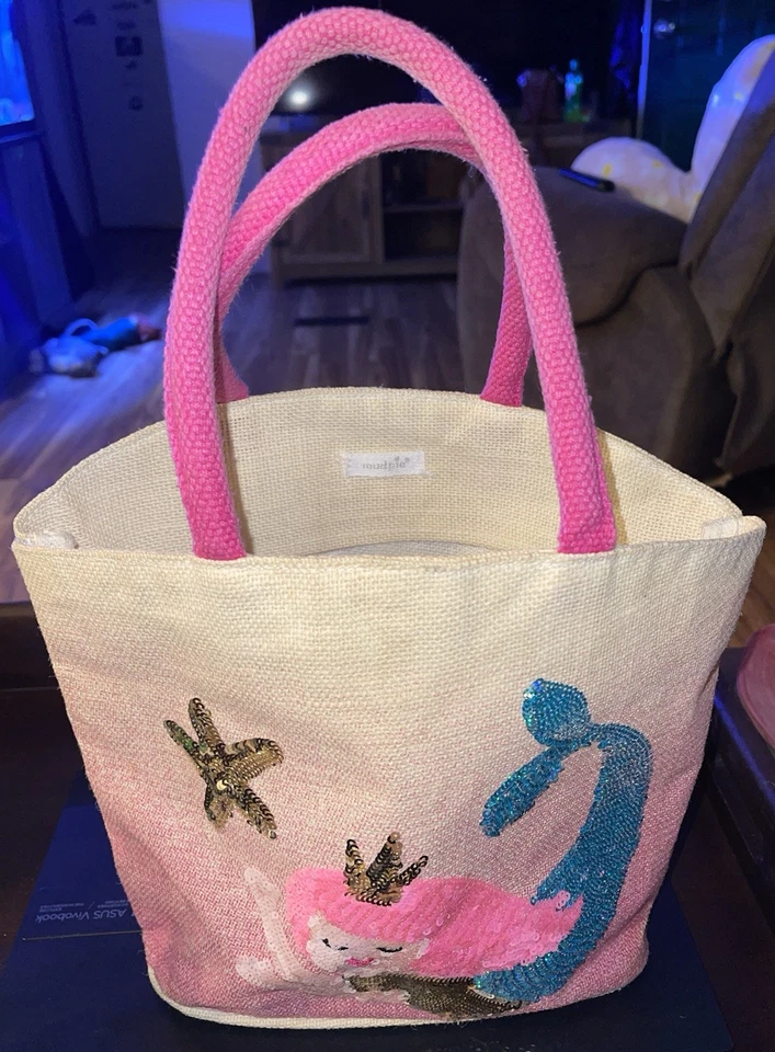 Bolso de Playa Mud Pie Rosa Cola de Sirena Deslumbrante Estrella de Mar Lentejuelas Foto 1 de 4