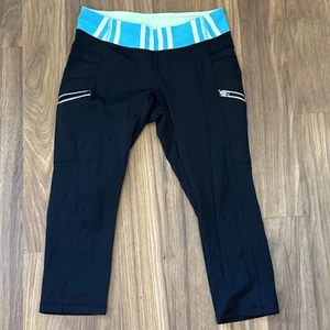 Ivivva Lululemon Girls Sz 14 Capri Pants Leggings Black Blue VGC - Picture 1 of 5