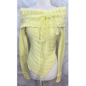 Vintage Y2K Off The Shoulder knit Blouse Coquette Sweater M Whimsigoth Bow tie - Picture 1 of 20