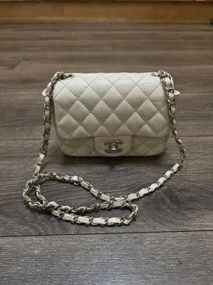 CHANEL слоновой кости бежевый Clair икры выстеганная классический клапан сумка мини редкая 2014-2015 - Изображение 1 из 4