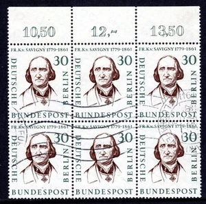 Germany Berlin Scott #9N154 VF Used 1957 30 Pfg von Savigny Block of 6 - Picture 1 of 1