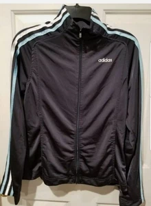 Adidas Full Zip Activewear Track Jacket Womens Gray W/Blue White Stripes Size M - Picture 1 of 6