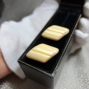 Vintage Rare Soviet Glossy Ivory Colored Porcelain Cufflinks Men's Jewelry - Picture 1 of 15
