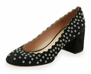 ZAPATOS CHLOE OJAL FESTONEADOS NEGROS GAMUZA CUERO LAUREN ZAPATOS $695 talla 39.5 9 - Imagen 1 de 11