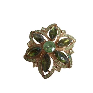 Vintage Estate Costume Gold Green "Rhinestone" Brooch Pin Jewelry - Picture 1 of 2