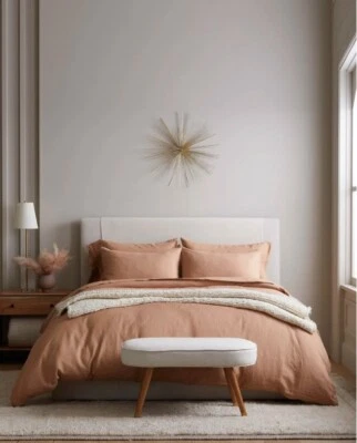 NUEVO SIN ETIQUETAS FUNDA NÓRDICA QUINCE LINO EUROPEO KING/CAL KING SOLO LINO DESIERTO PUESTA DEL SOL Foto 1 de 4