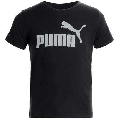 Camiseta manga corta con logotipo de gato grande negra/plateada de PUMA para niños niñas pequeñas talla 5 Foto 1 de 4
